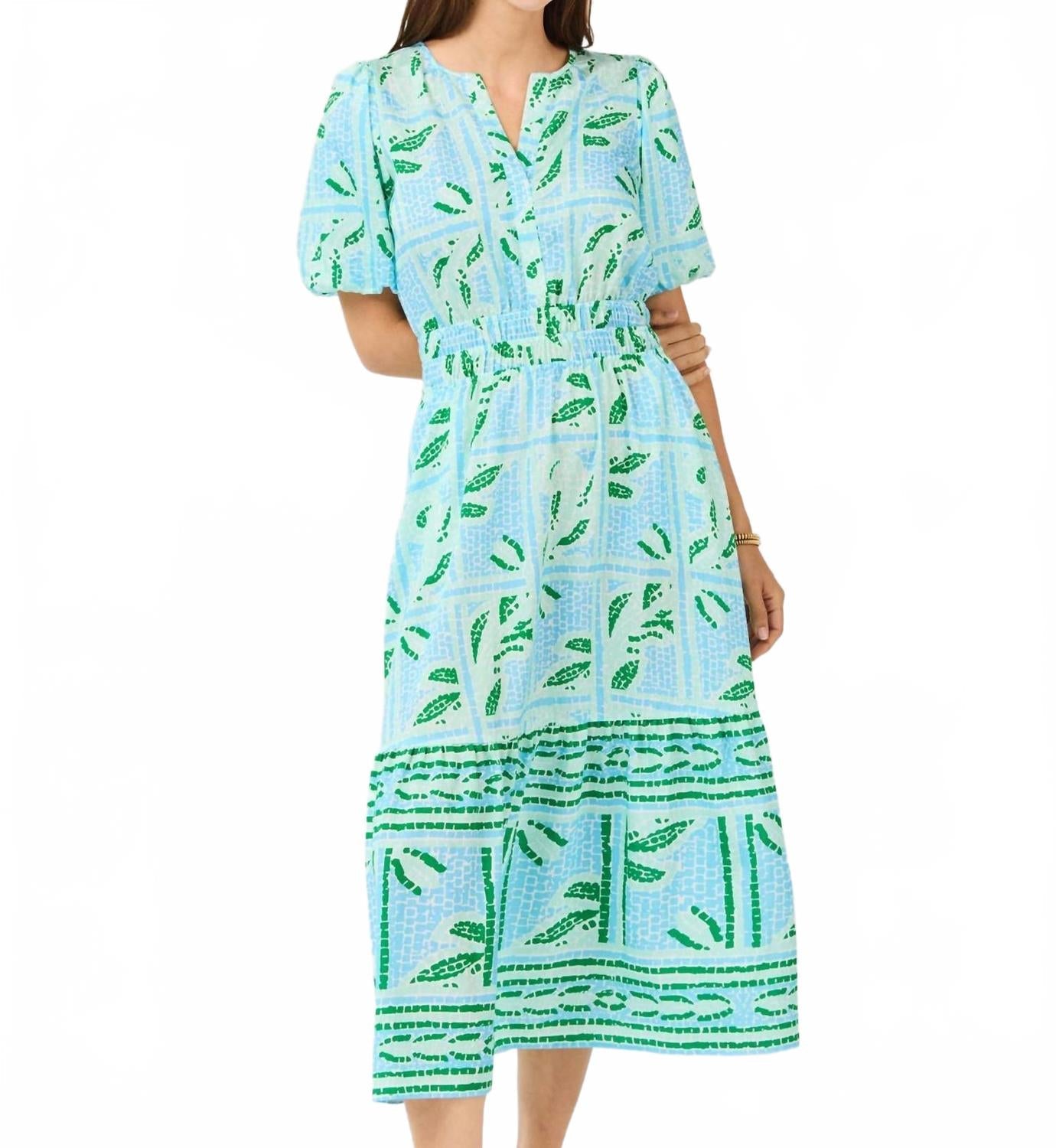 Tracey Trellis Tiles Dress In Green
