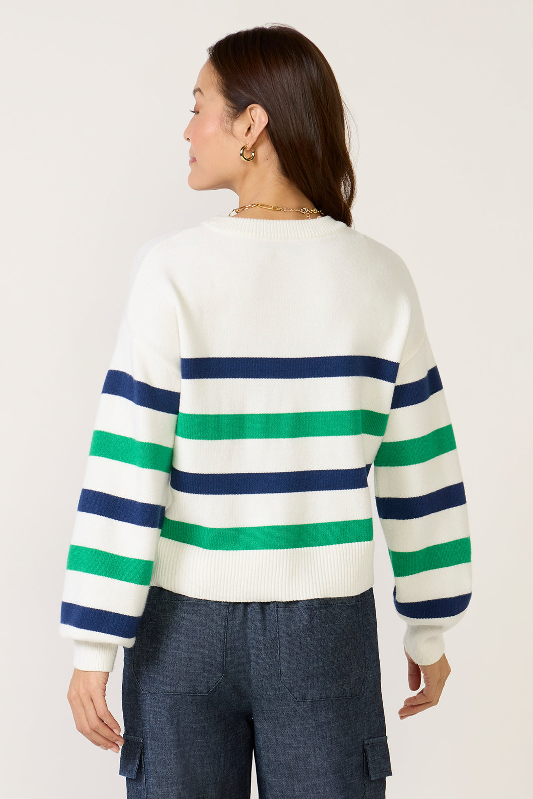 Women's Skye Volume Sleeve Striped Sweater Top