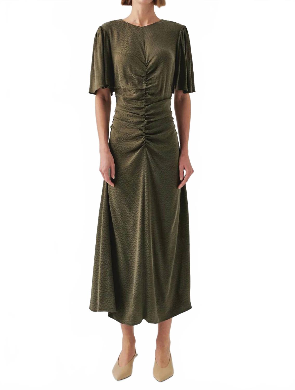 Kylee Short Sleeve Draped Dress In Khaki