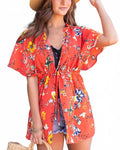 Cover Up Kimono In Coral Floral
