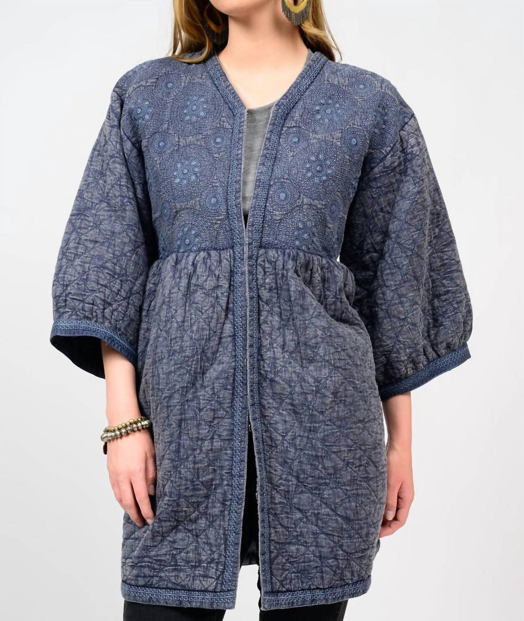 Embroidered Quilted Jacket In Indigo