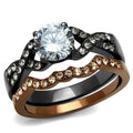 IP Light Black & IP Light coffee Stainless Steel Ring with AAA Grade CZ in Clear
