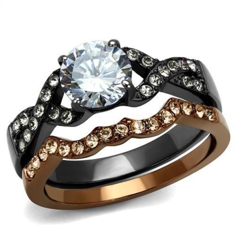 IP Light Black & IP Light coffee Stainless Steel Ring with AAA Grade CZ in Clear
