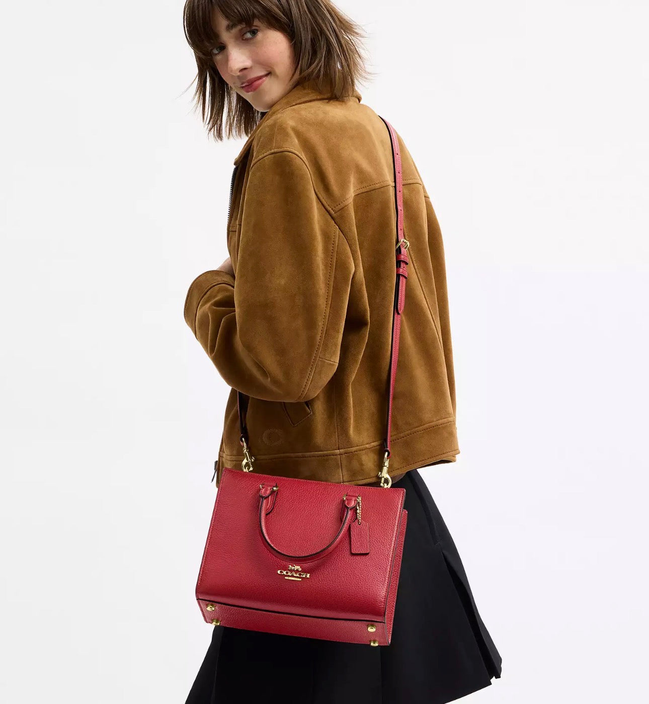 NWT Coach Maggie Small Tote Convertible Leather Bag In Red