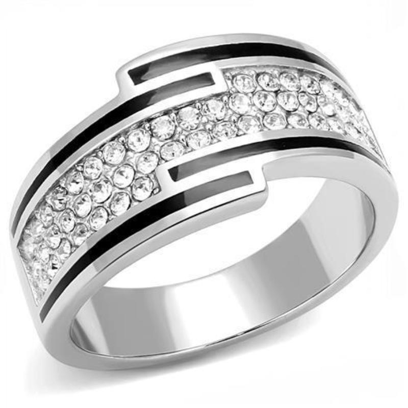 High polished (no plating) Stainless Steel Ring with Top Grade Crystal in Clear