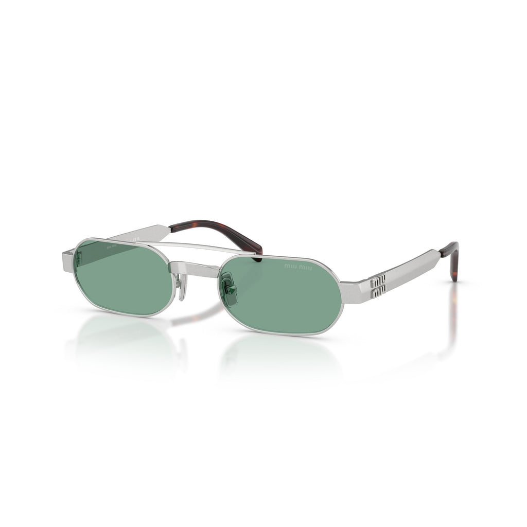 Rectangular Green Lens Sunglasses With Silver Metal Frame