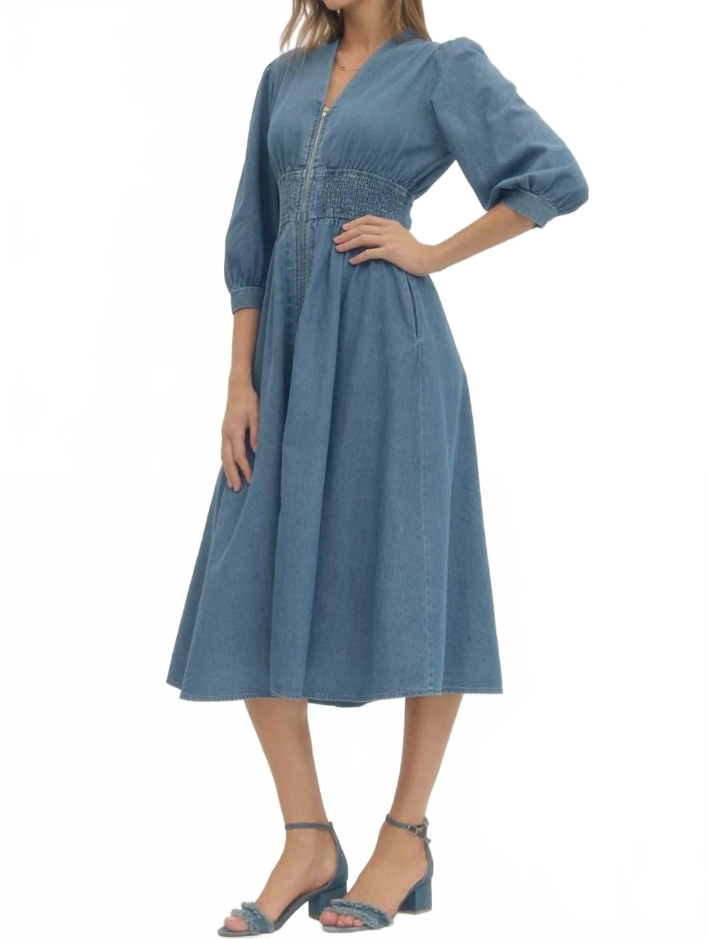 Denim Midi Dress In Blue