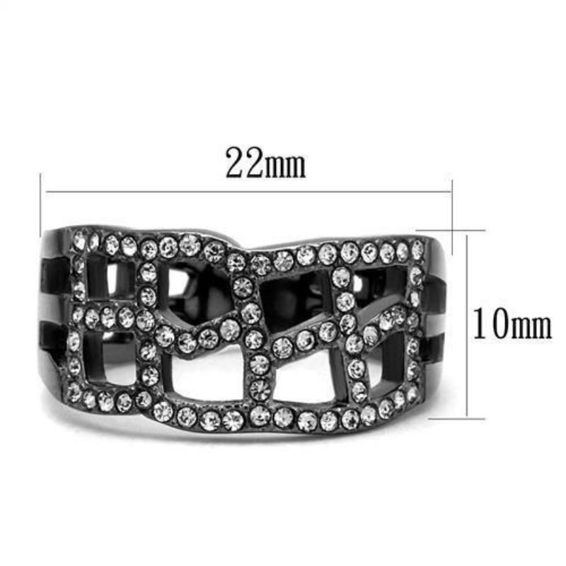 IP Light Black Stainless Steel Ring with Top Grade Crystal in Black Diamond