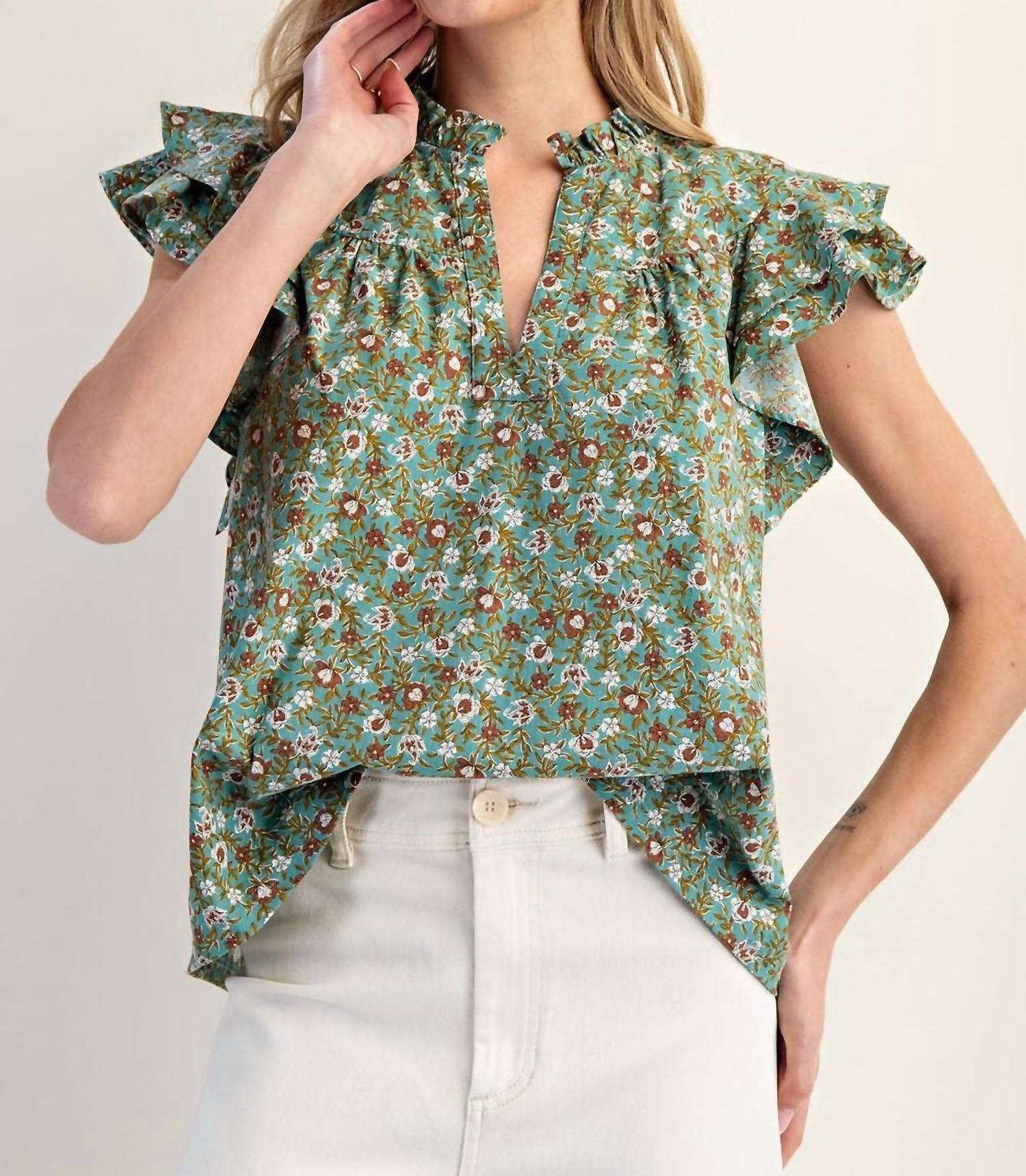 Beautiful Feelings Top In Mint Floral