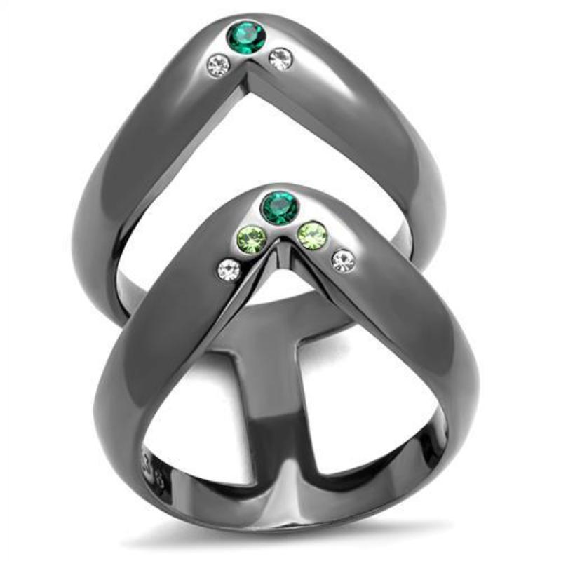 IP Light Black Stainless Steel Ring with Top Grade Crystal in Multi Color
