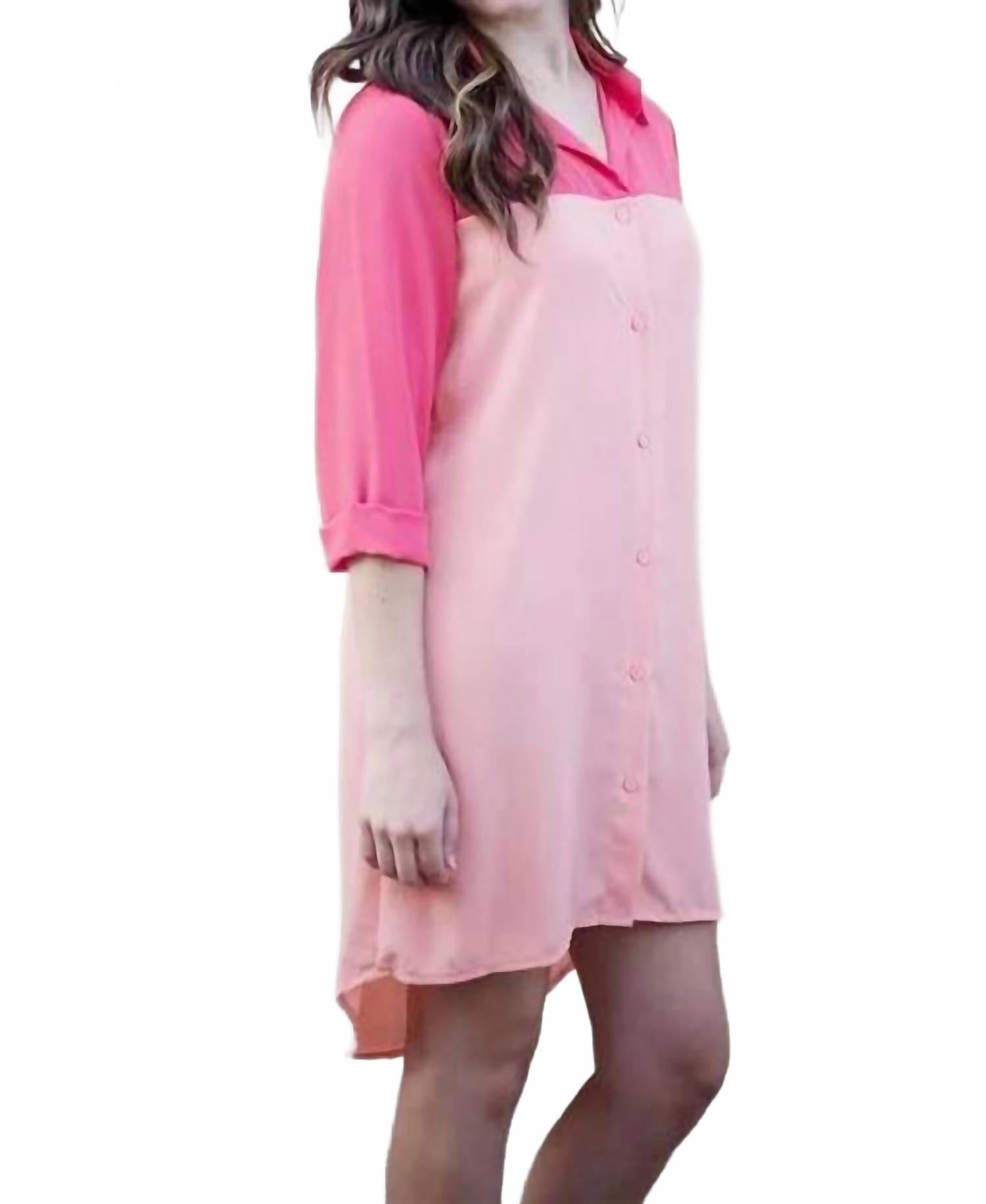 Color Block Shirt Dress In Coral