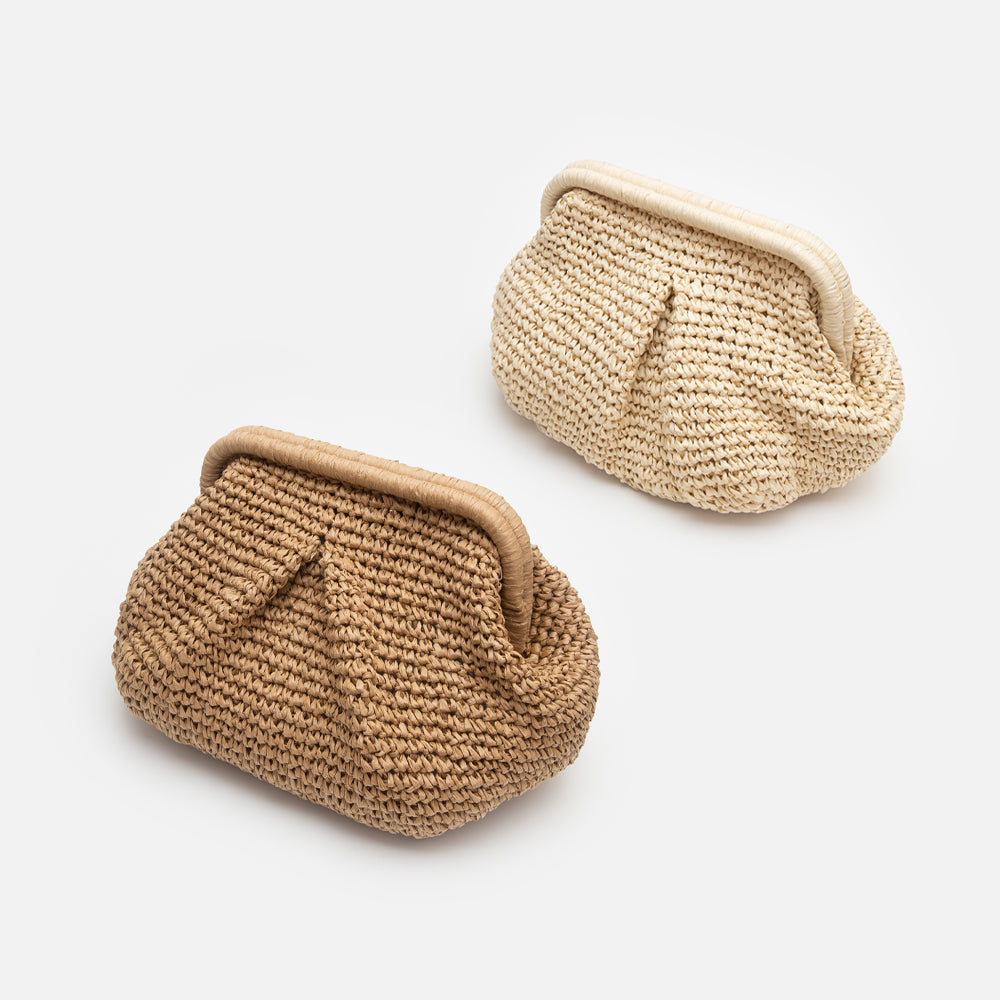 Raffia Dumpling Pouch Bag