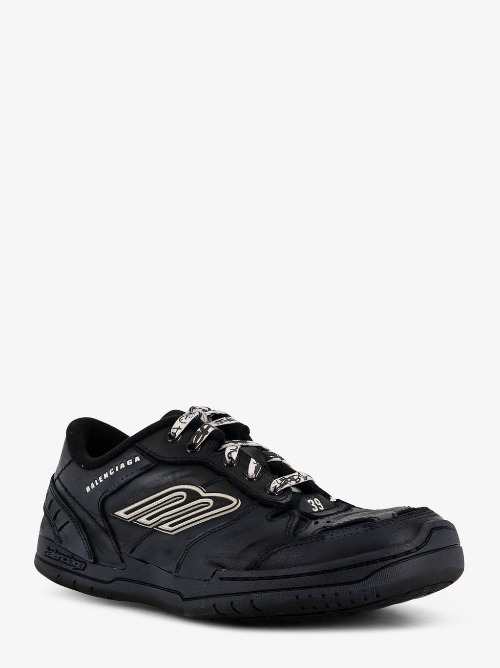 Balenciaga Men Hamptons Worn-Out Low-Top Leather Sneakers