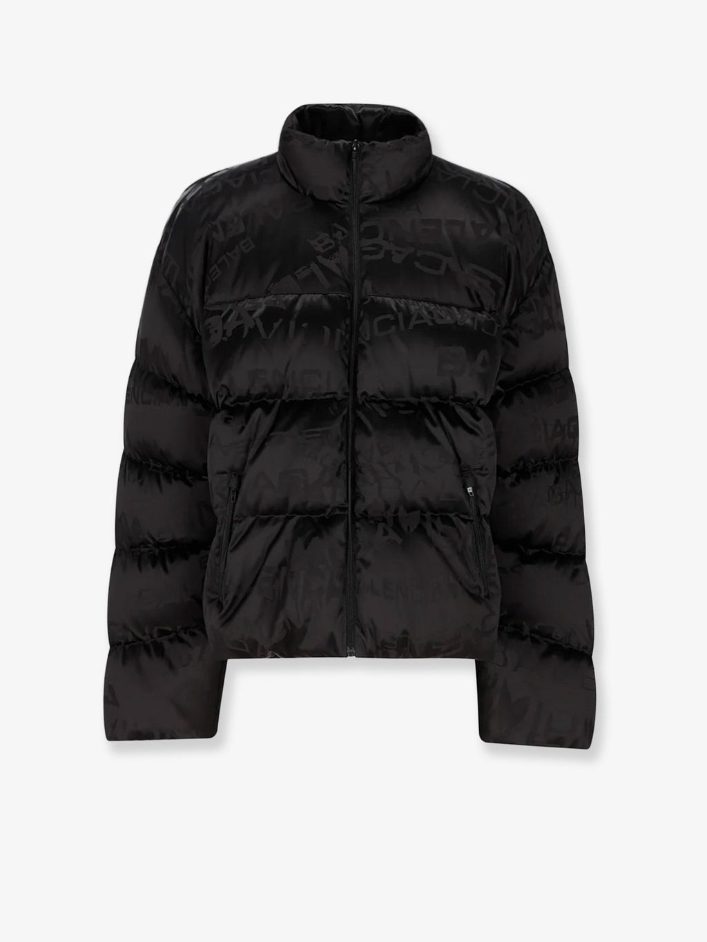Balenciaga Men Nylon Down Jacket With All-Over Lettering Logo