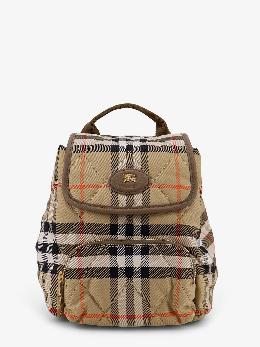 Burberry Women Horseshoe Nylon Backpack With Check Pattern
