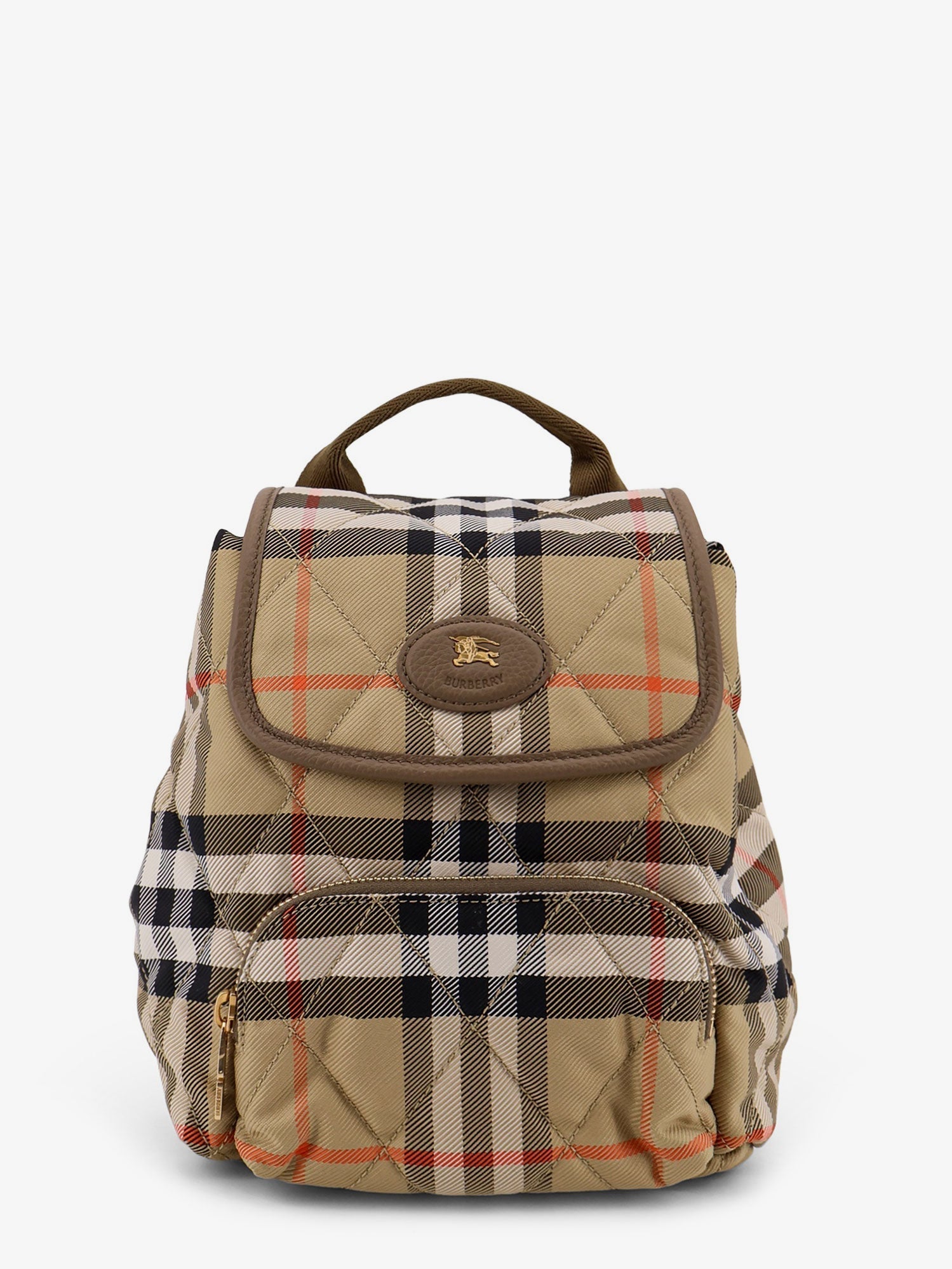 Burberry Women Horseshoe Nylon Backpack With Check Pattern