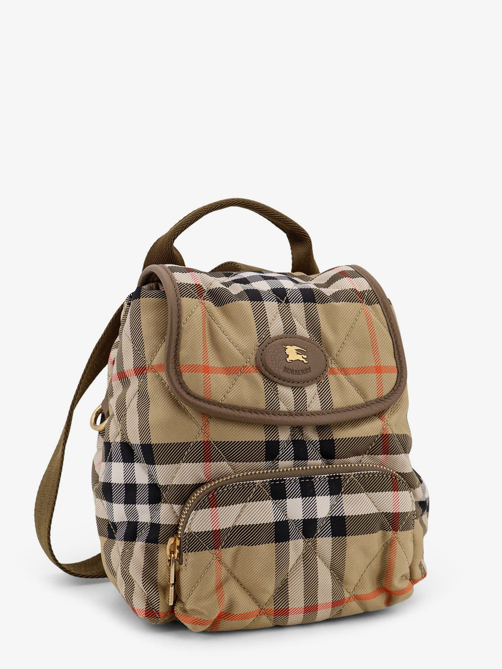 Burberry Women Horseshoe Nylon Backpack With Check Pattern