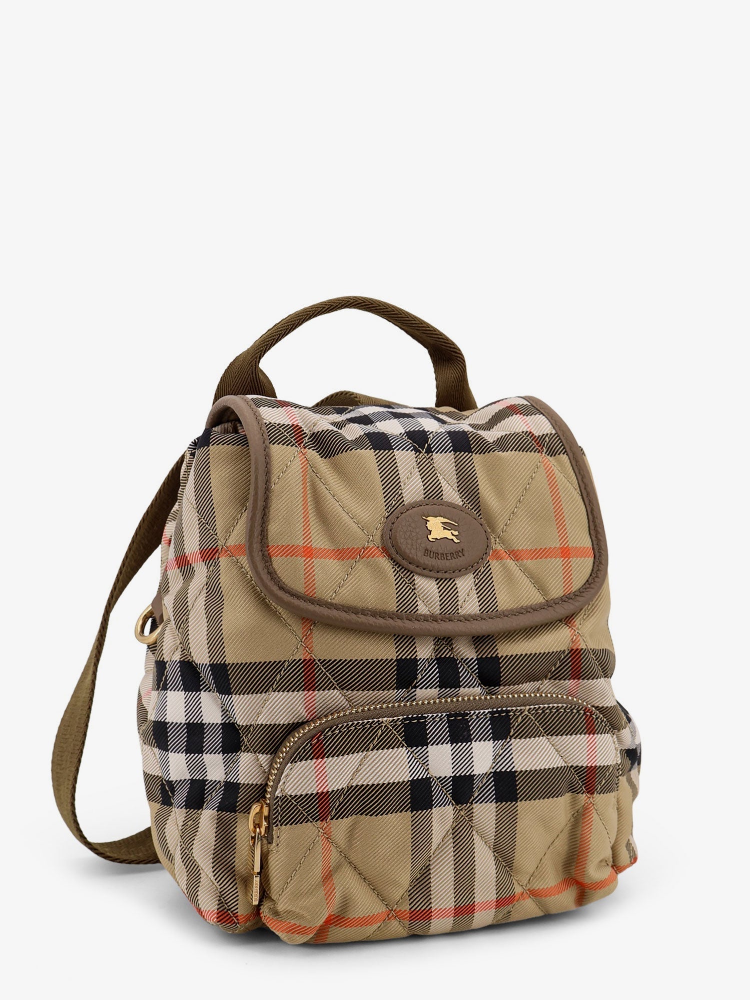 Burberry Women Horseshoe Nylon Backpack With Check Pattern