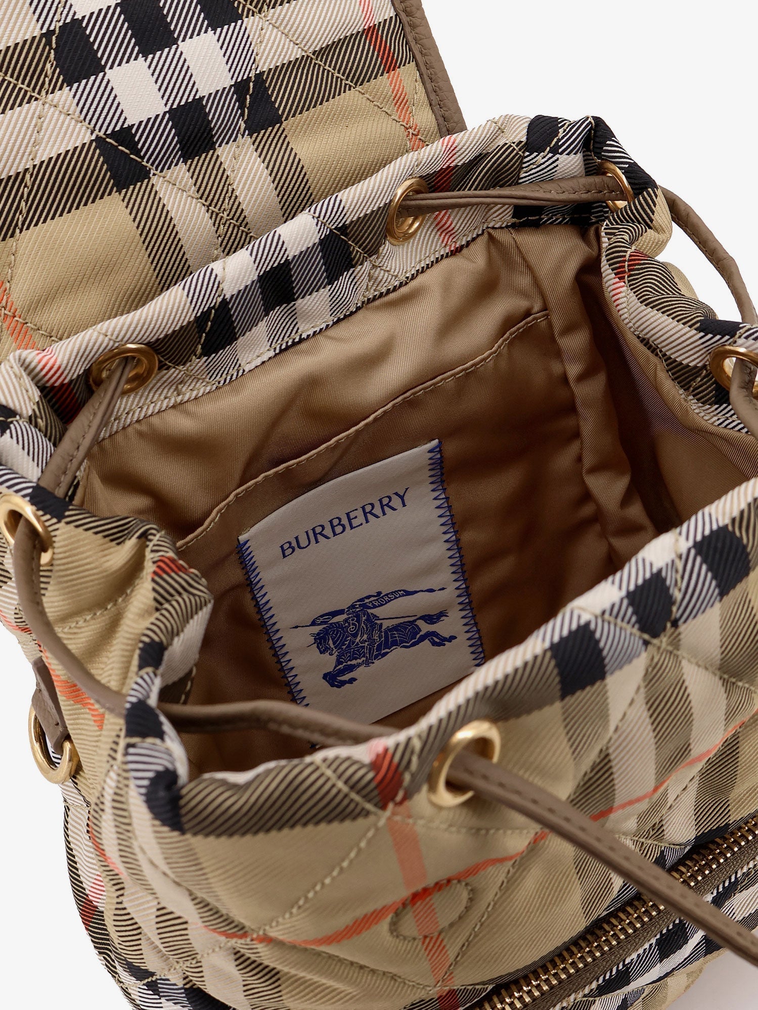 Burberry Women Horseshoe Nylon Backpack With Check Pattern