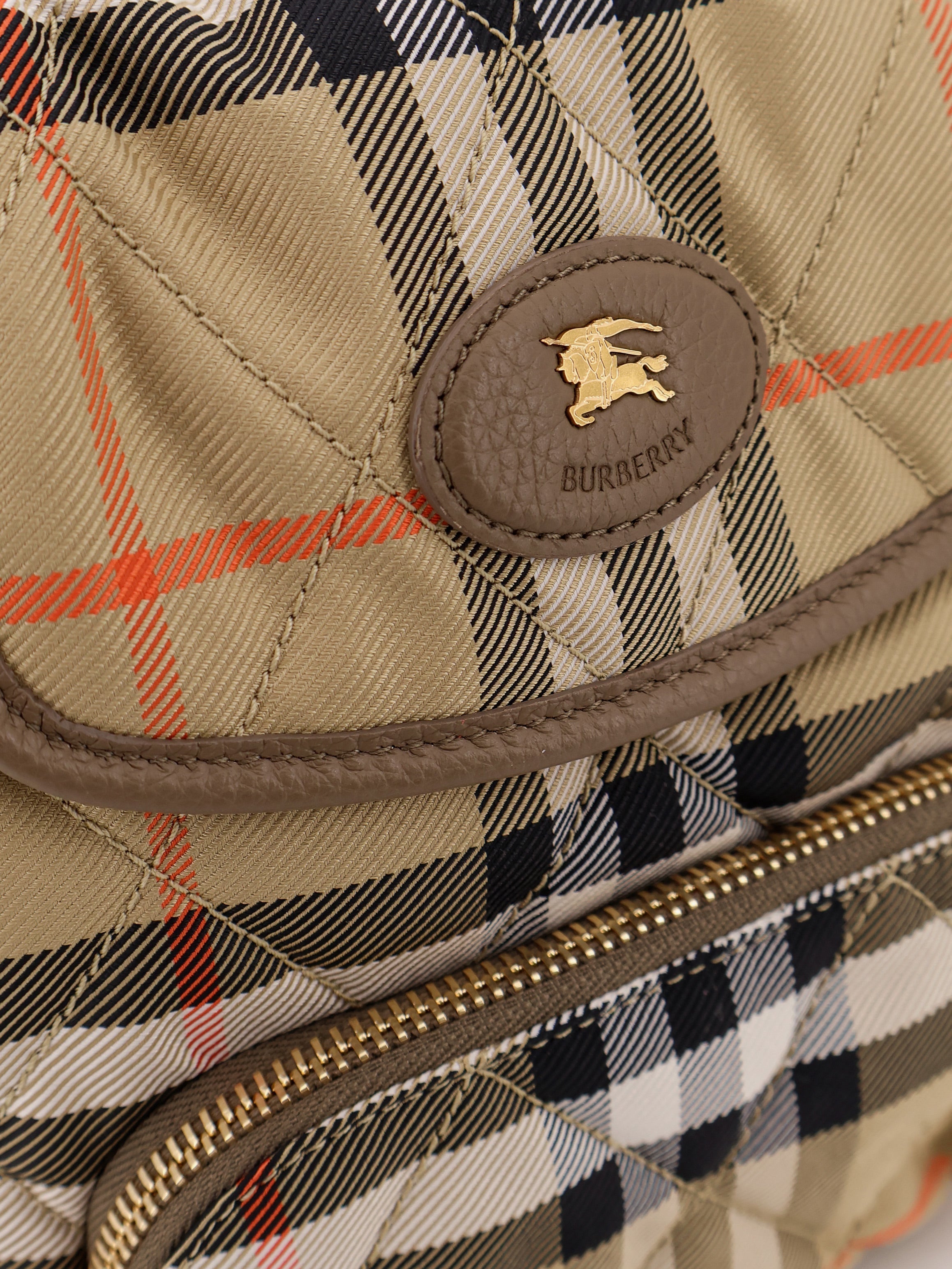Burberry Women Horseshoe Nylon Backpack With Check Pattern