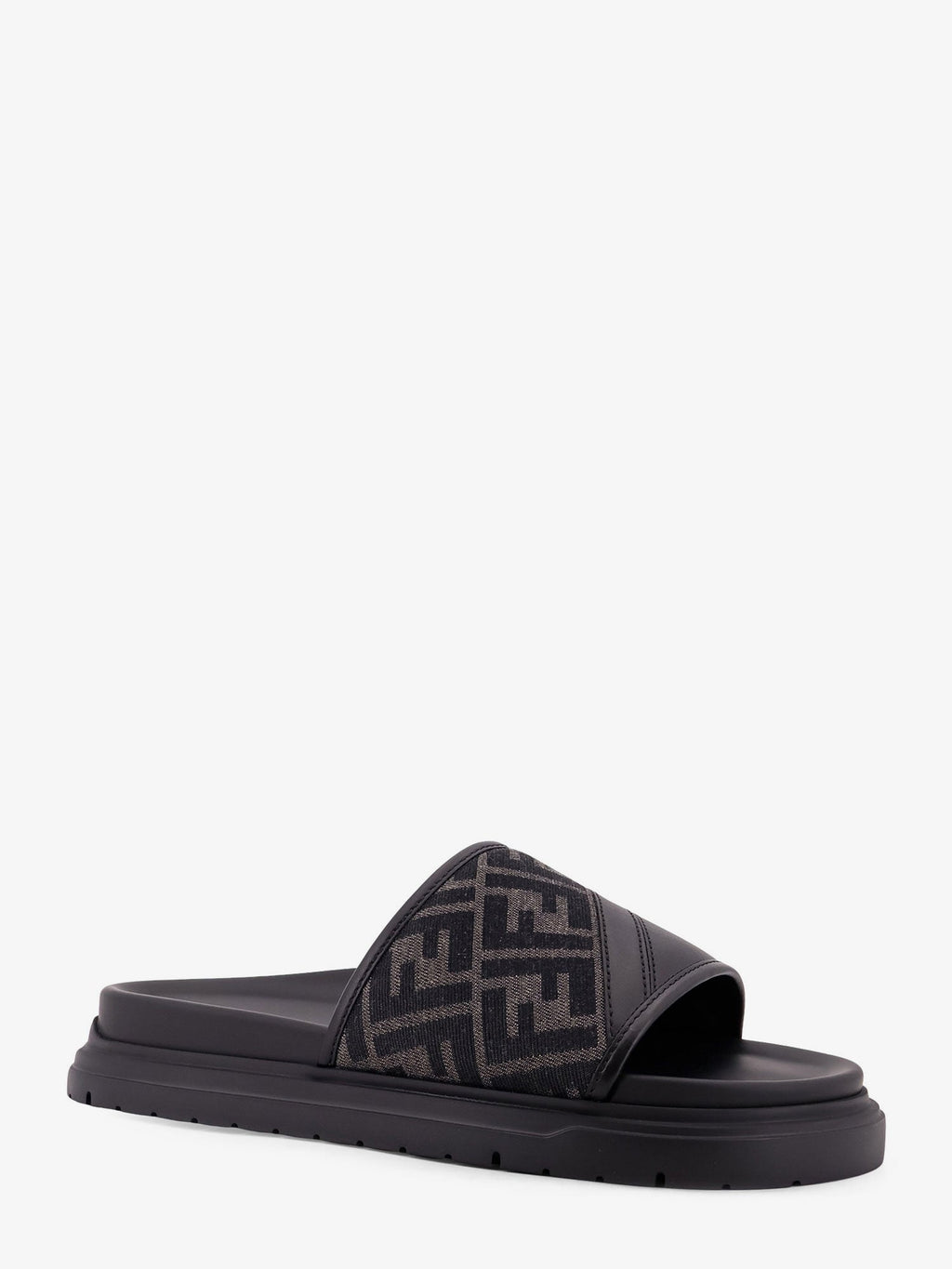 Fendi Men Low Leather Sandals With Ff Jacquard Insert