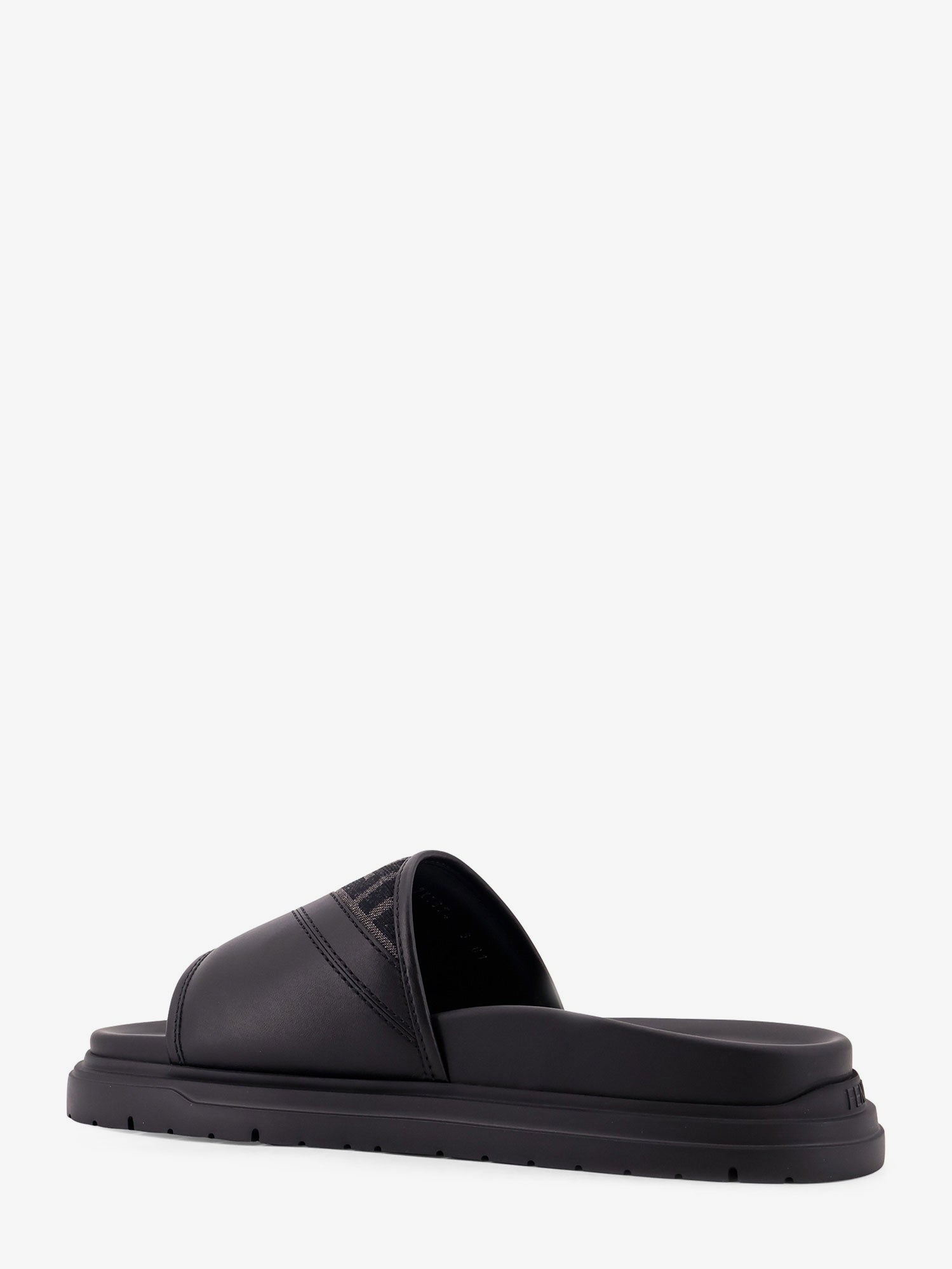 Fendi Men Low Leather Sandals With Ff Jacquard Insert