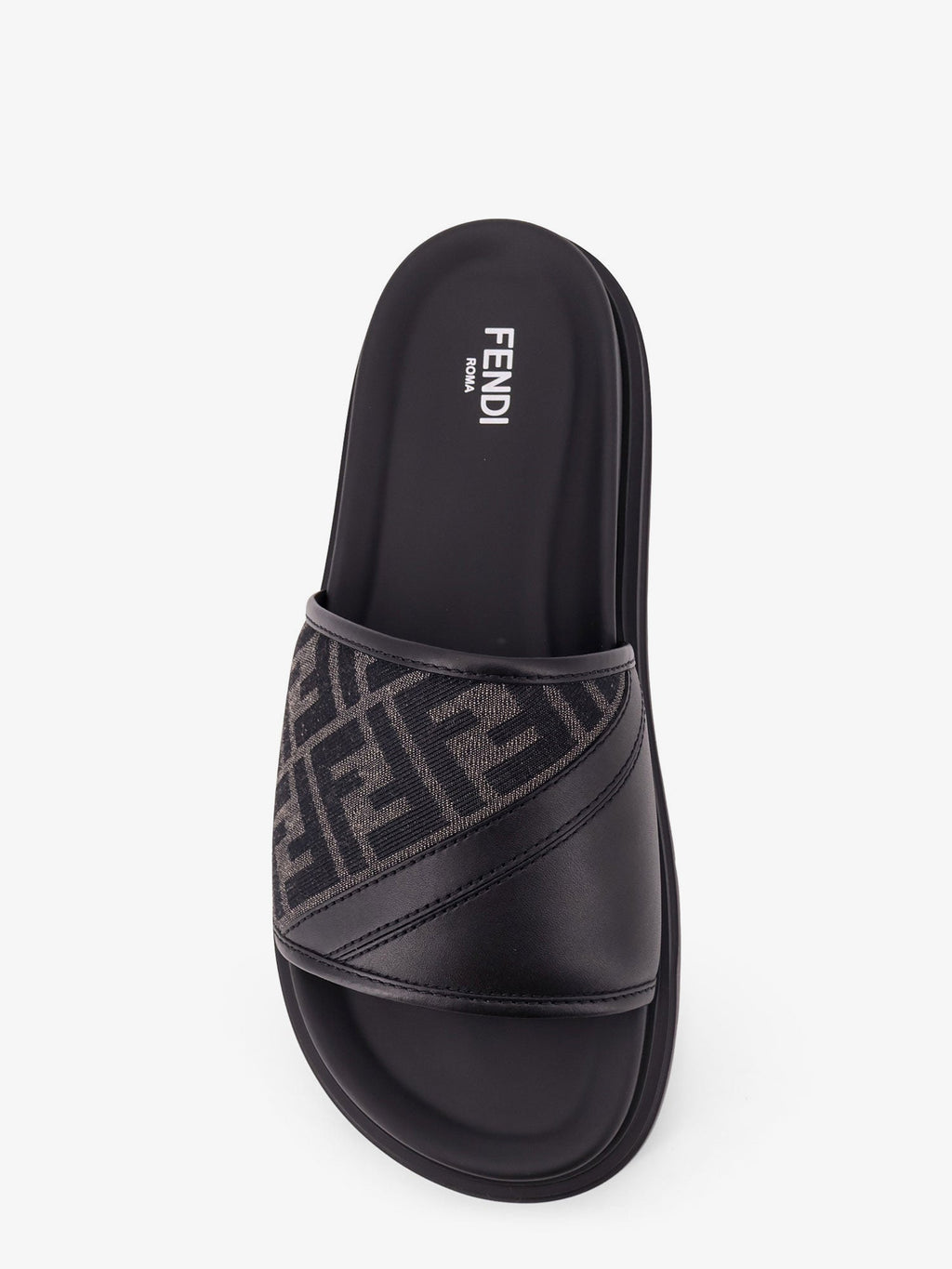 Fendi Men Low Leather Sandals With Ff Jacquard Insert
