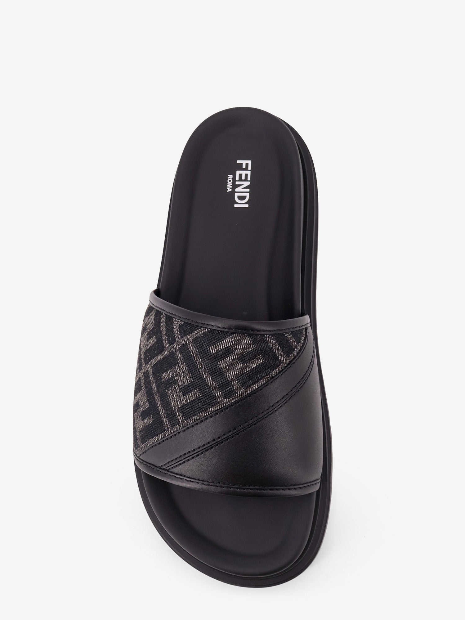 Fendi Men Low Leather Sandals With Ff Jacquard Insert