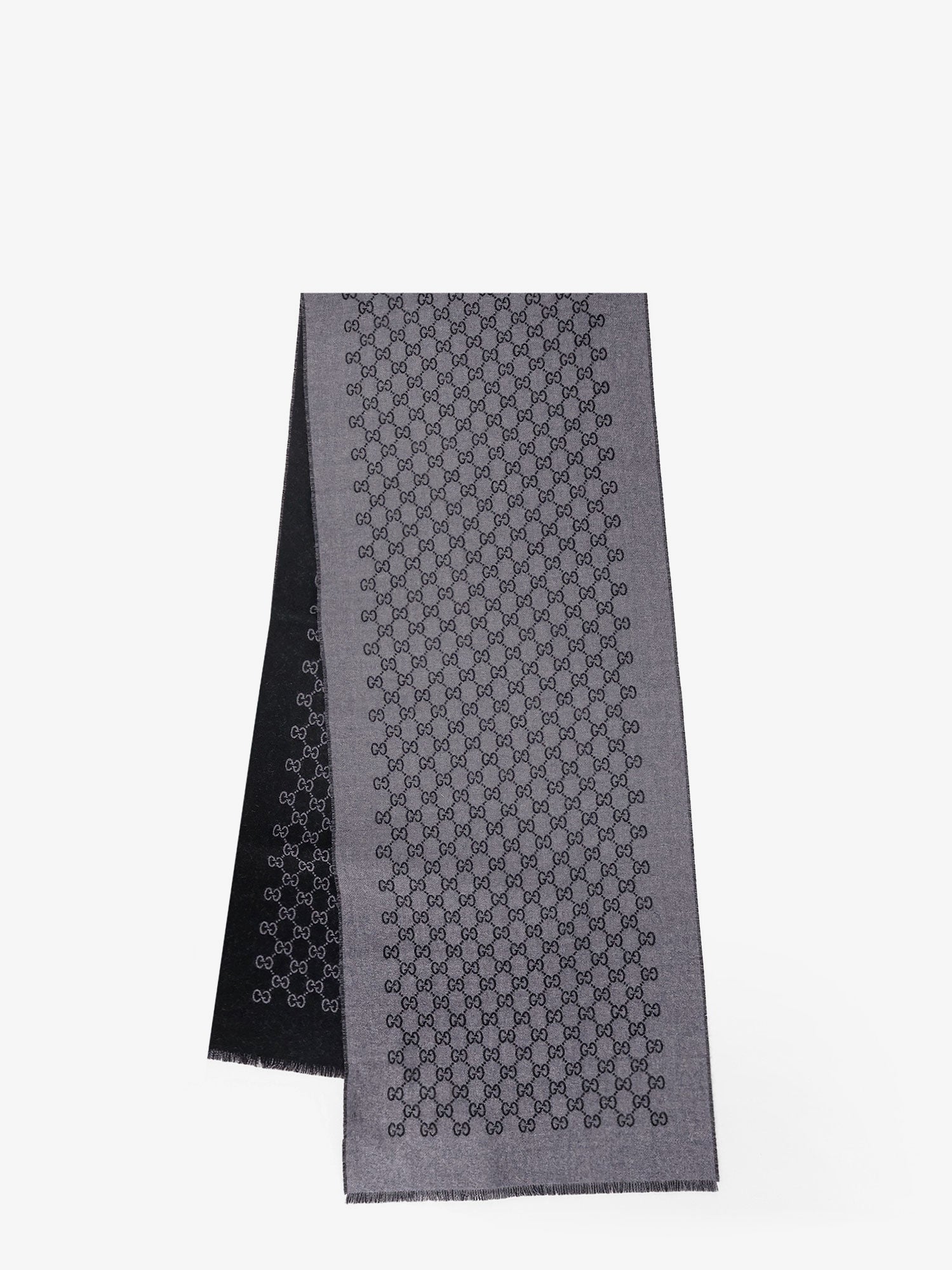 Gucci Men Double Wool Jacquard Scarf With Gg Motif