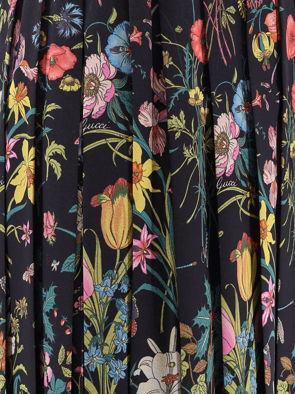 Gucci Women Silk Midi Skirt With Floral Print