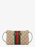 Gucci Women Gg Fabric Crossbody With Nastro Web Detail On The Front