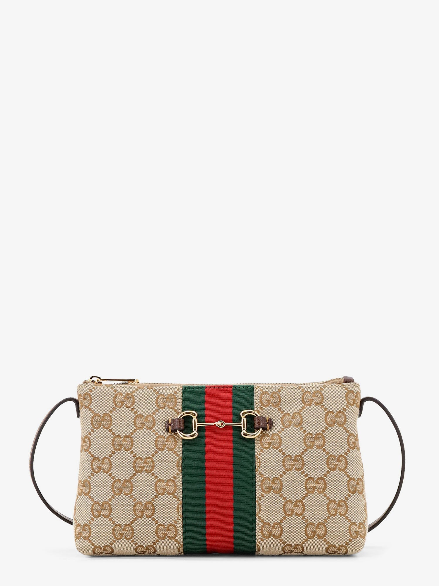 Gucci Women Gg Fabric Crossbody With Nastro Web Detail On The Front