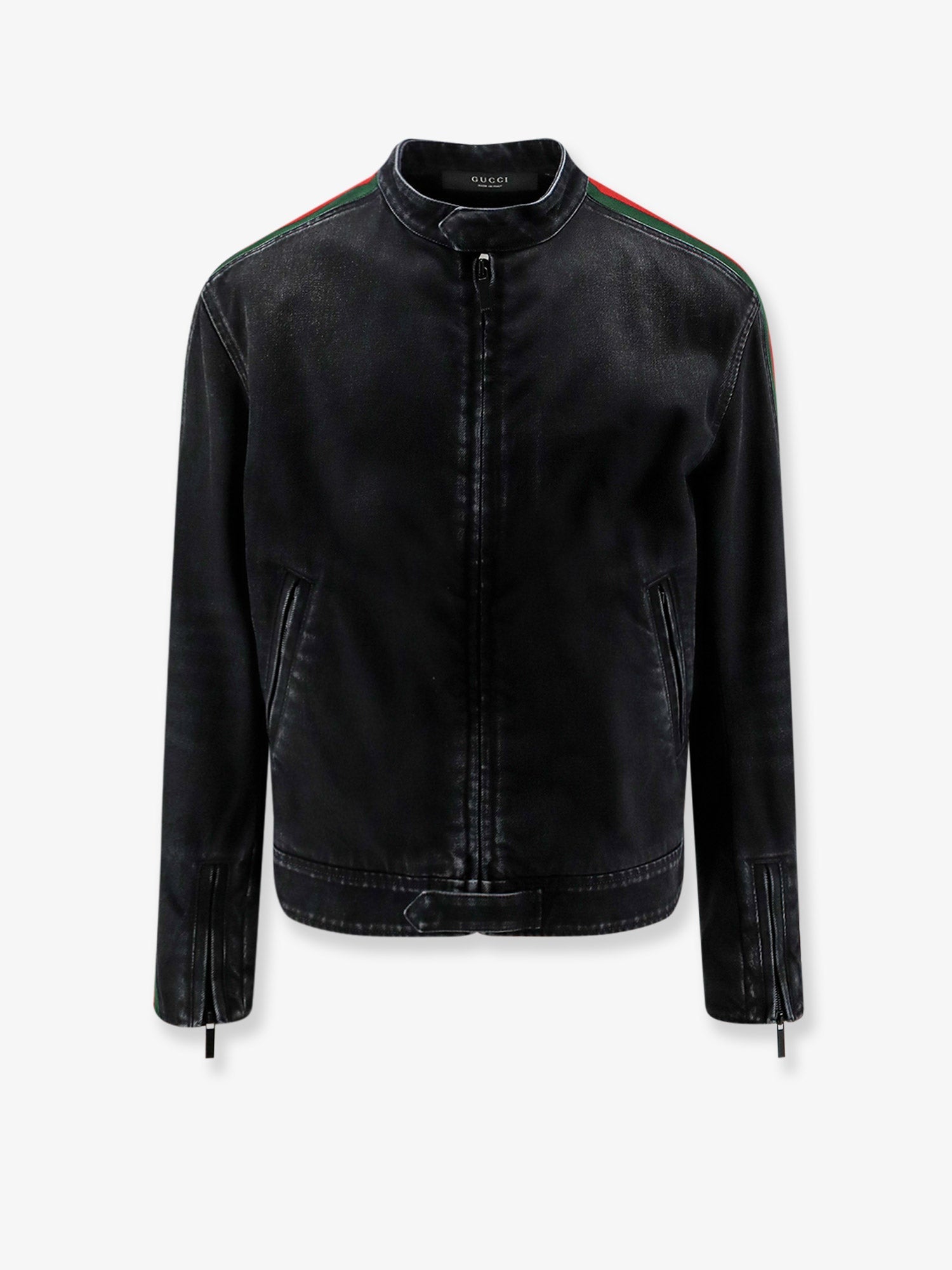 Gucci Men Black Denim Jacket Certified Cotton Jacket With A Faded Effect