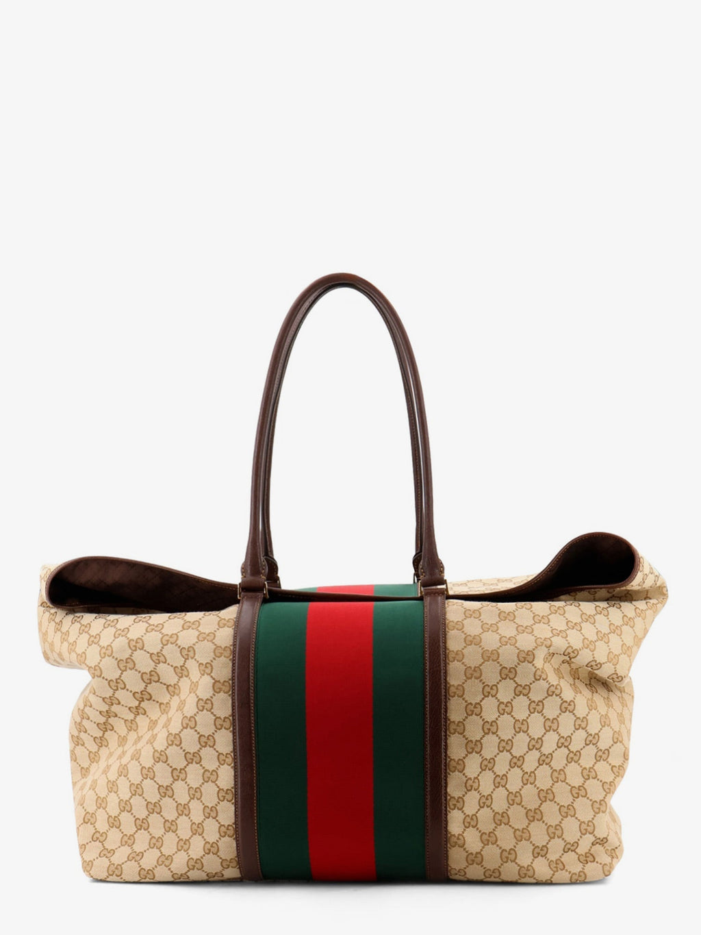 Gucci Men Gg Fabric Travel Bag With Web Detail On The Front