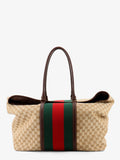 Gucci Men Gg Fabric Travel Bag With Web Detail On The Front