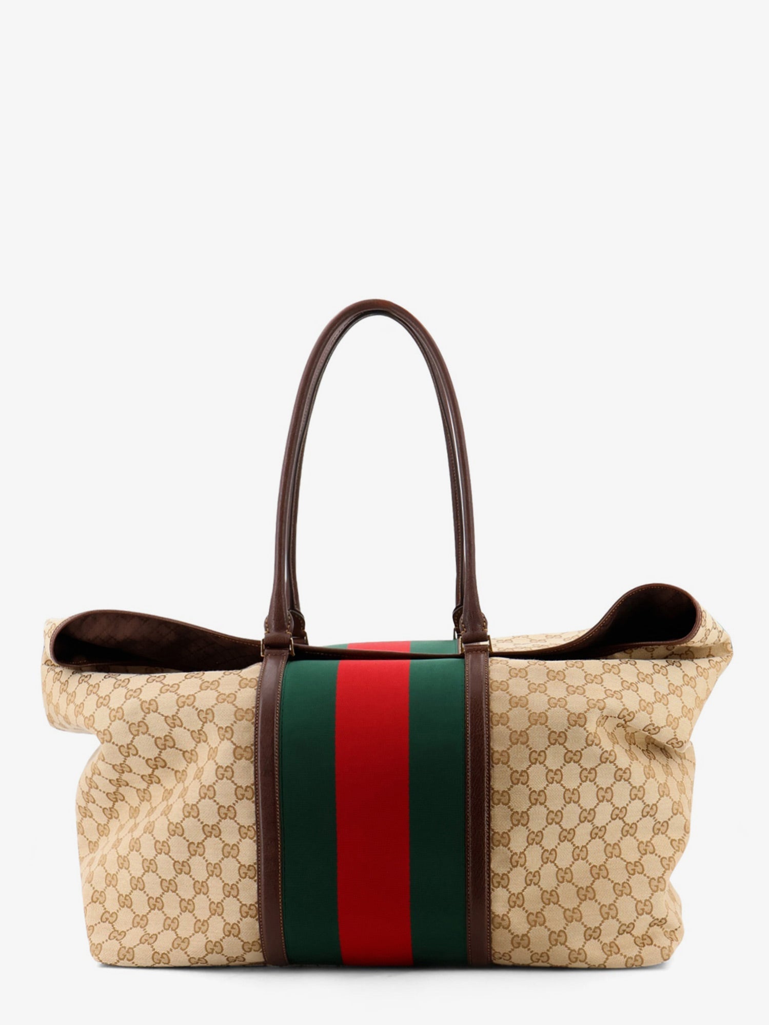 Gucci Men Gg Fabric Travel Bag With Web Detail On The Front