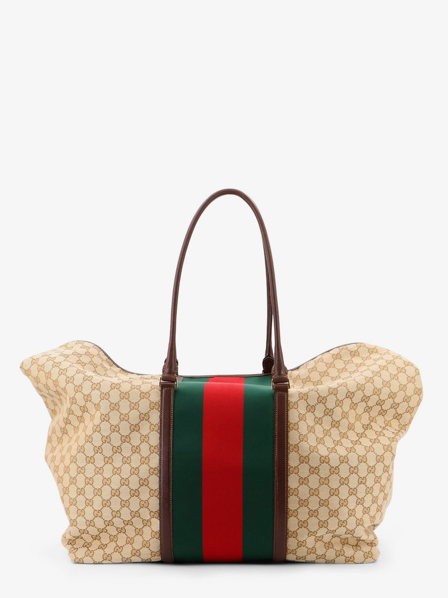 Gucci Men Gg Fabric Travel Bag With Web Detail On The Front