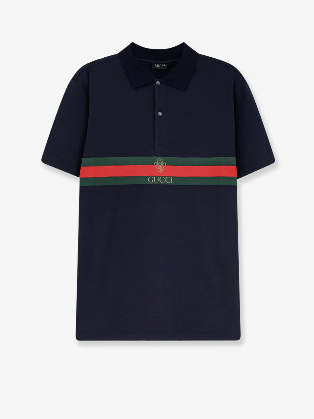 Gucci Men Cotton Polo Shirt With Web Print On The Front