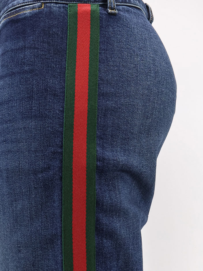 Gucci Men Blue Denim Jeans With Nastro Web Profiles