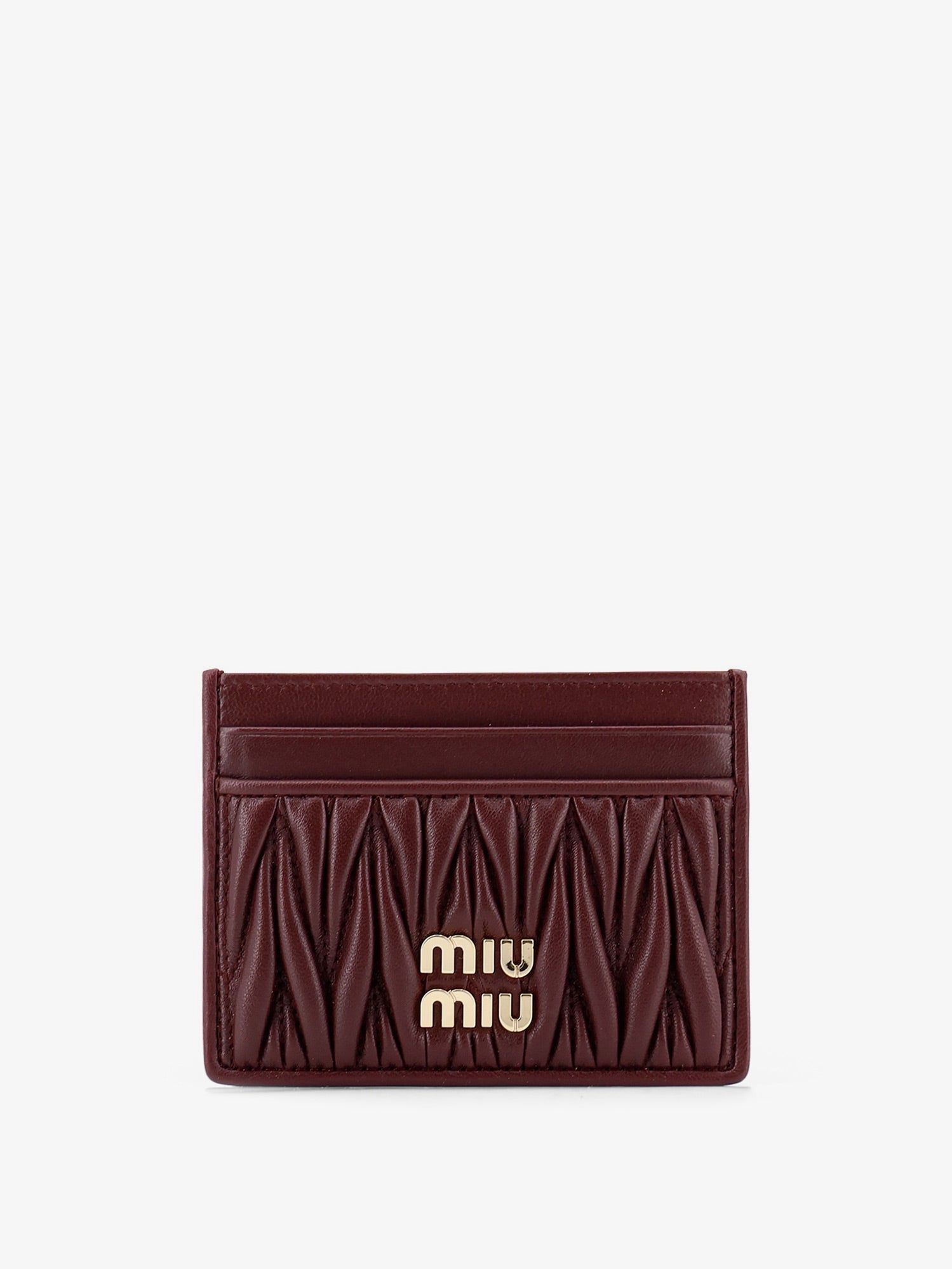 Miu Miu Women Matelasse Leather Card Holder With Metal Lettering Logo