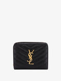 Saint Laurent Women Quilted Leather Wallet With Metal Cassandre Logo