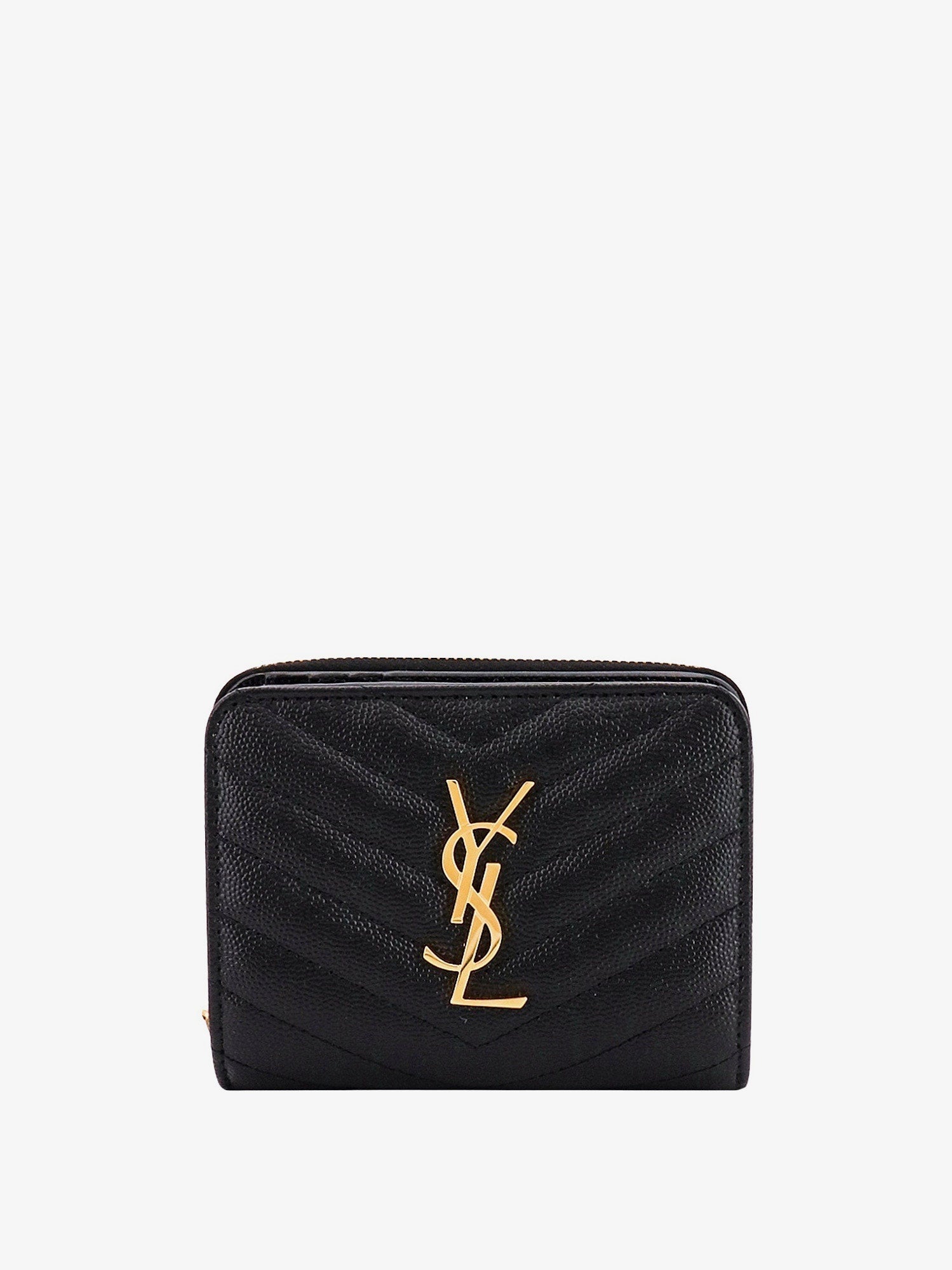 Saint Laurent Women Quilted Leather Wallet With Metal Cassandre Logo