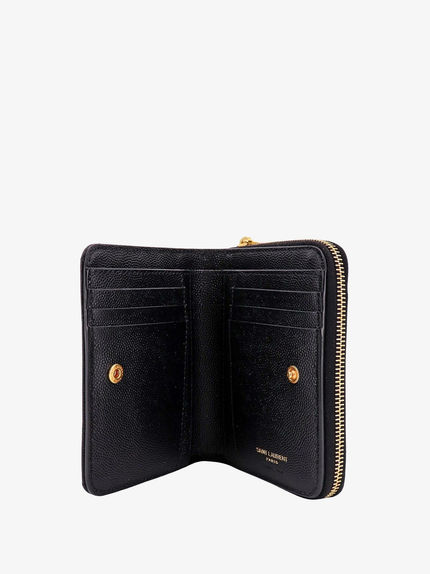 Saint Laurent Women Quilted Leather Wallet With Metal Cassandre Logo