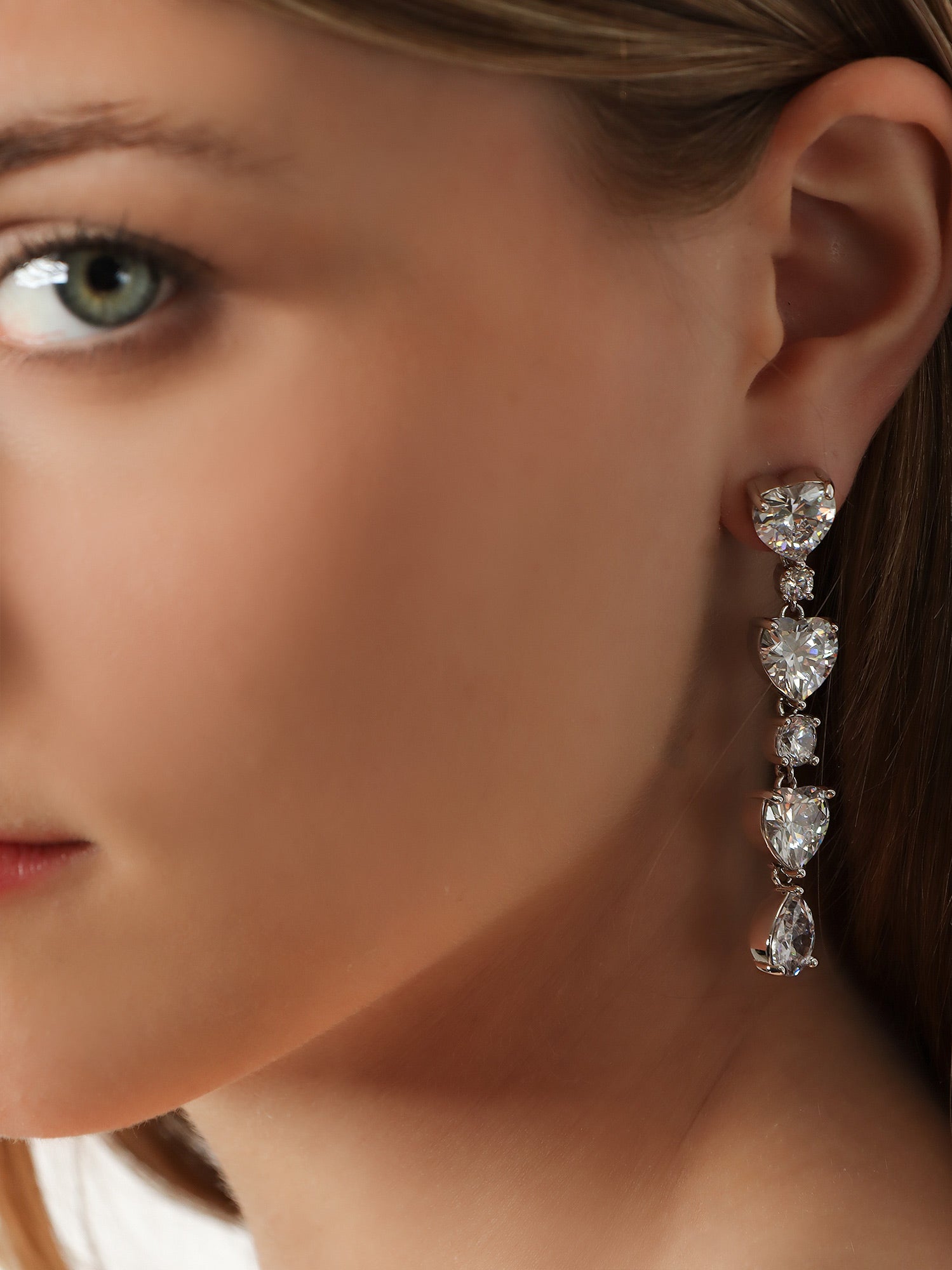 Self Portrait Women Crystal Heart Tiered Earrings