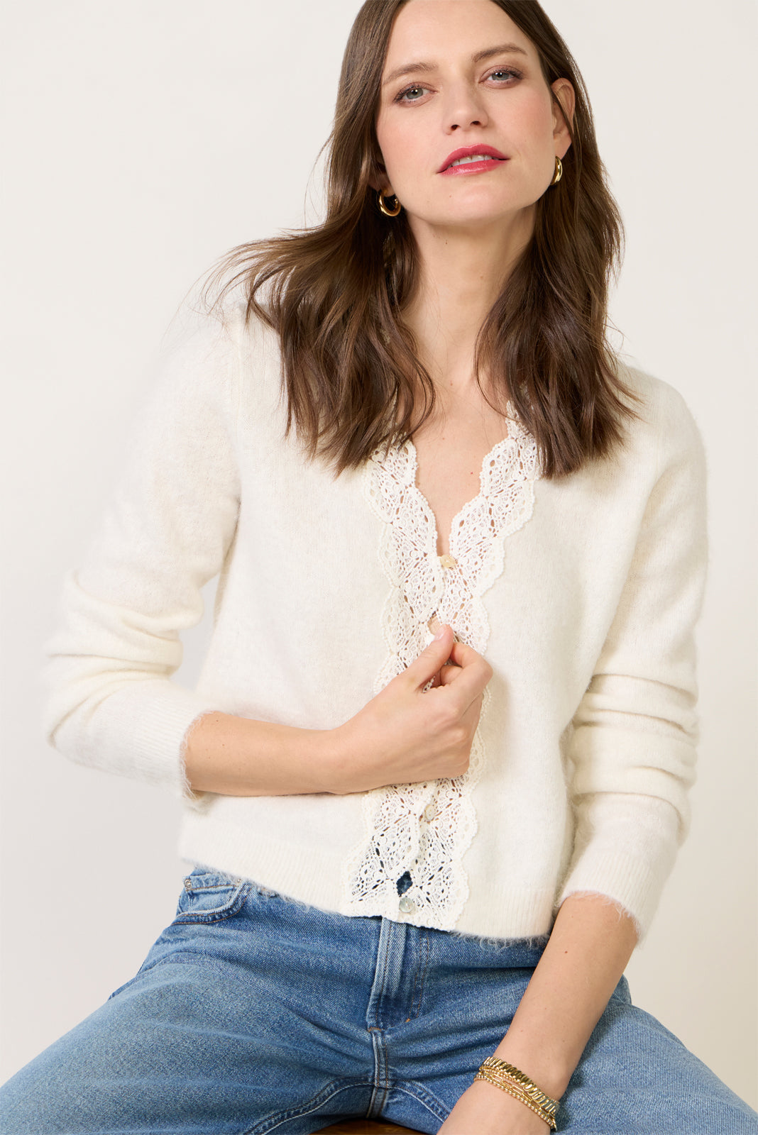 Women's Mer Lace Trim Cardigan