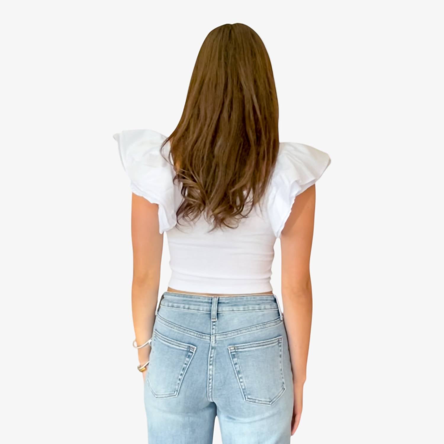 Flutter Sleeve Cropped Top In White