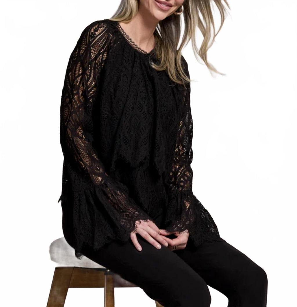 Tiered Blouse With Lined Body In Black