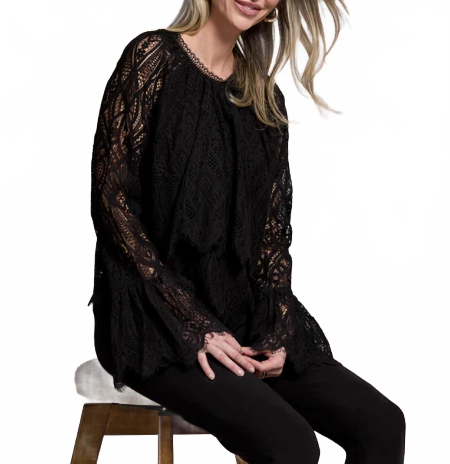 Tiered Blouse With Lined Body In Black