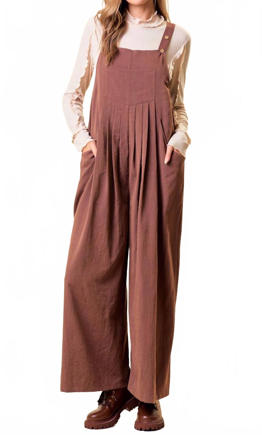 Over All Wode Leg Jumpsuit In Brown