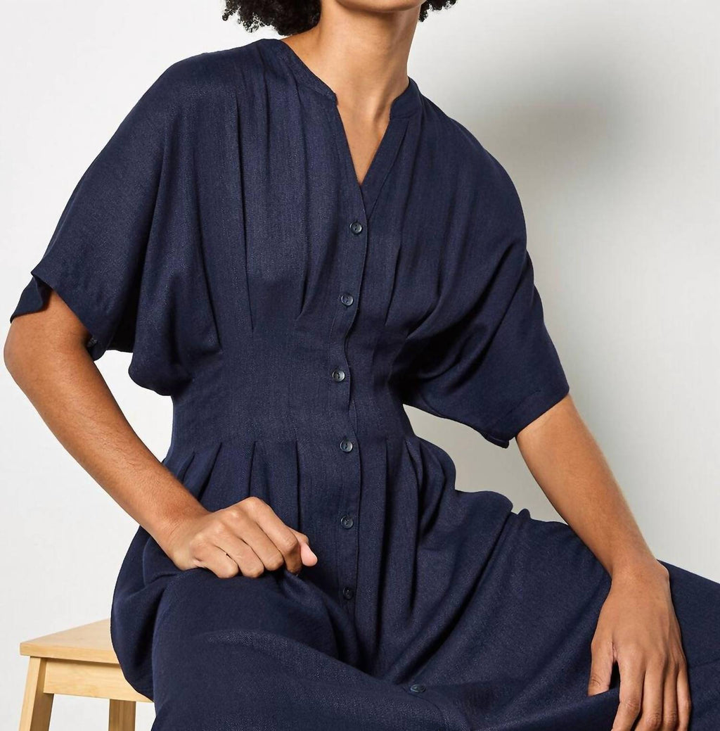 Pleated Shirt Midi Dress - Plus In Navy